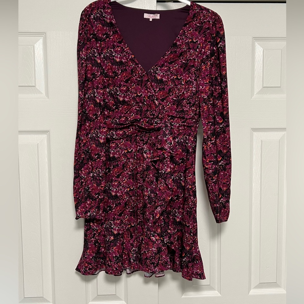PARKER floral Alison dress long sleeve in cranberry women’s size 4 - Picture 3 of 11